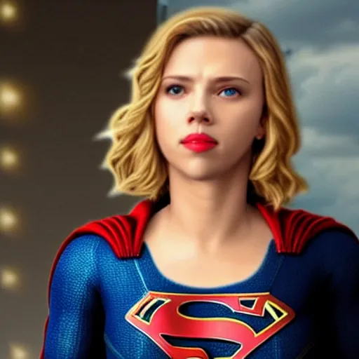 Prompt: photo of scarlett johansson as supergirl, low quality