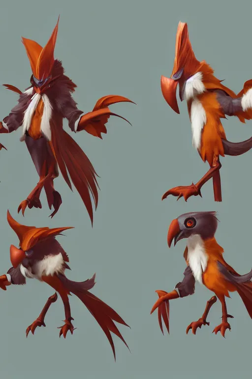 Image similar to Trendy Anthropomorphic bird, MOBA character concept art by Jason Chan and Willian Murai, 8k, unreal engine