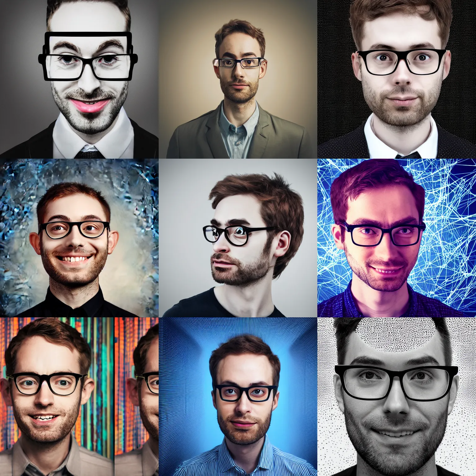 Prompt: a man with glasses is posing for a picture, a character portrait by wolfgang zelmer, pixabay contest winner, generative art, studio portrait, quantum wavetracing, studio photography