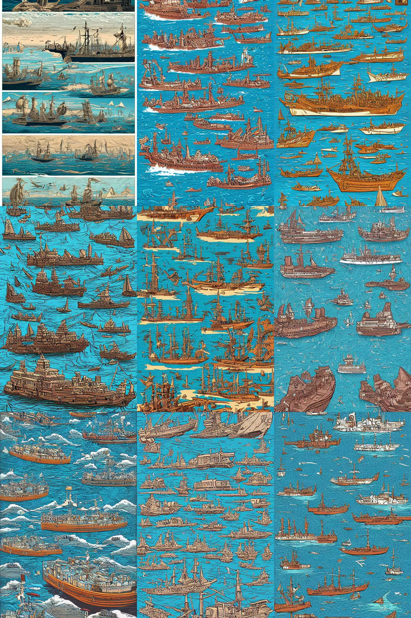 Prompt: 1600s ships on the water by Dan Mumford