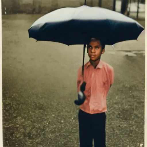Prompt: young man holding an umbrella, 14mm high-resolution color photo