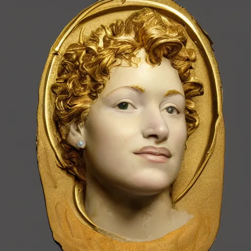 Image similar to a 3 d rendering of a beautiful portrait made out of broken marble filled with gold caulk