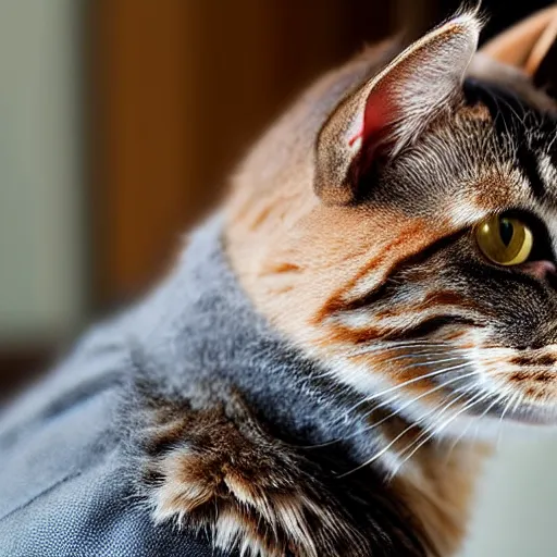 Prompt: a high detail shot of a cat wearing a suit realism 8k