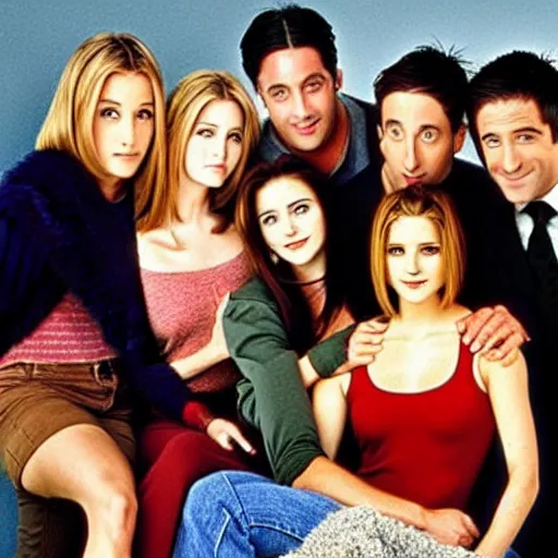 Image similar to a photo of the cast of the tv show friends but everyone is emma watson