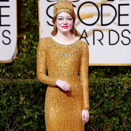 Prompt: A full body shot of Emma Stone wearing a golden Arabian crown , royality, high quality, fully detailed, 4k, in focus, detailed eyes