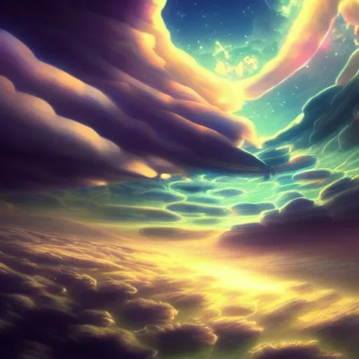 Image similar to beautiful surreal scenery artwork pixiv. gigantic architectural modern design node network of cloud computing soul dust. unthinkable dream cloud computer infinites. sublime god lighting, sun rays, cold colors. insanely detailed, artstation!! pixiv!! infinitely detailed