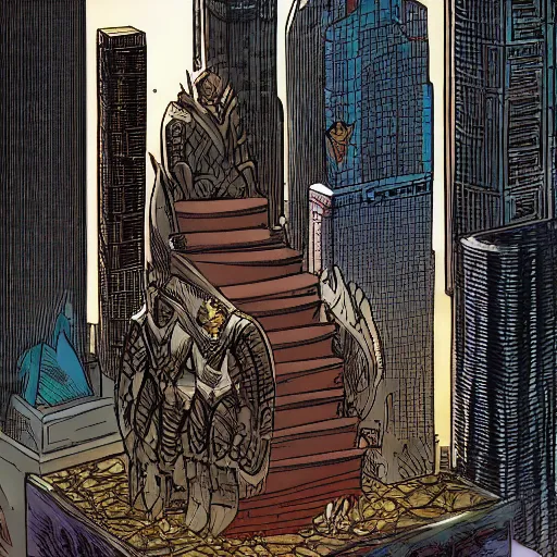 Prompt: A throne made of ruined skyscrapers. DC Comics. Multiversity. 8K Resolution. Comic Illustration. HD. 16k resolution HD HDR