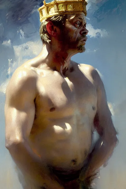 Image similar to beautiful impressionistic oil painting portrait of ancient roman god emperor steve buscemi ascending wearing the civic crown levitating in religious pose, art by anders zorn, wonderful masterpiece by greg rutkowski, expressive brush strokes, beautiful cinematic light, american romanticism by greg manchess, jessica rossier