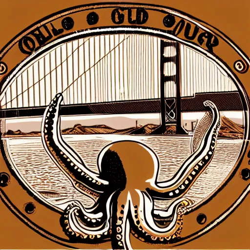 Image similar to octopus on the golden gate bridge, sticker design vector art, 8k, trending on artstation