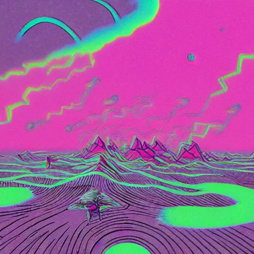 Prompt: a delta wave colony in a gamma ray world. futurepunk weirdcore, synthpink