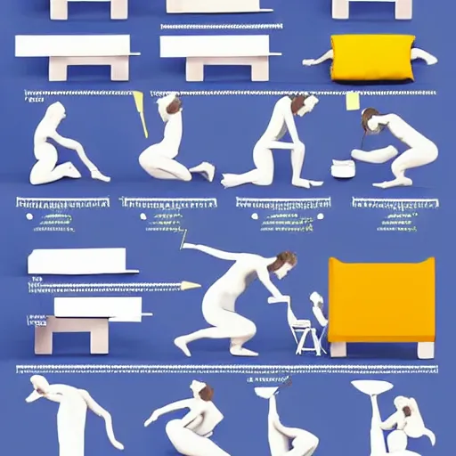 Image similar to ikea instruction sheet for 6 kama sutra positions, detailed diagrams.