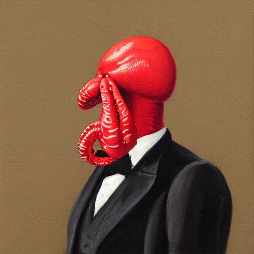 Prompt: realistic painting of zoidberg, formal portrait, bust portrait, victorian, zoidberg, futurama, squid