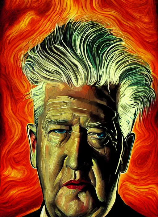 Image similar to a painting of david lynch in the water, poster art by chris moore, cg society contest winner, digital art, movie poster, cosmic horror, lovecraftian