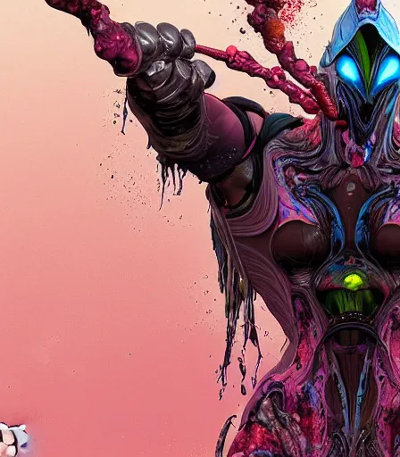 Image similar to Tim Burtons style Warframe by Alex Pardee and Nekro and Petros Afshar, and James McDermott,unstirred paint, vivid color, cgsociety 4K