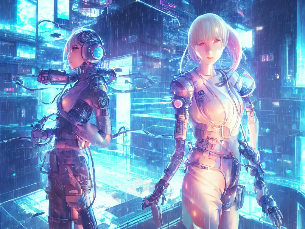 Image similar to portrait anime visual of futuristic female cyber airforce, on neon light tokyo rainy rooftop, ssci - fi and fantasy, intricate and very beautiful, human structure, concept art, sharp focus, anime illustration by nixeu and rossdraws and magali villeneuve and liya nikorov and luxearte, frostine engine