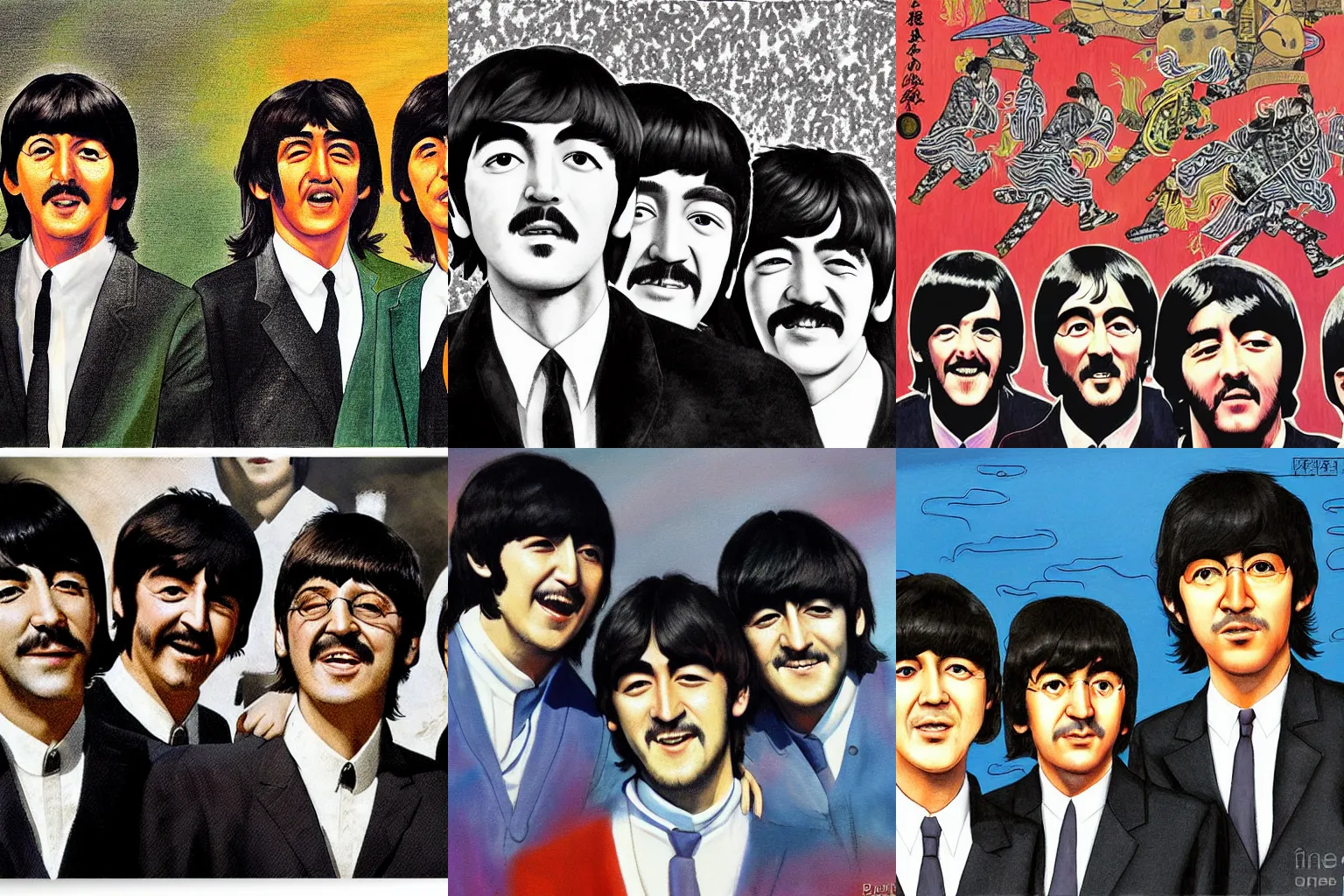 Prompt: The Beatles but they are chinese, detailed picture, by Grek Rutkowski