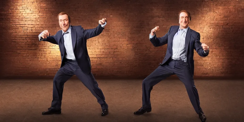 Image similar to a photo of saul goodman dancing, studio photo, beautiful, stunning scene, hdr, award winning photo