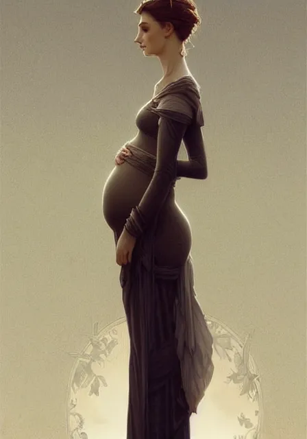 Image similar to tall pregnant sansa, intricate, elegant, highly detailed, digital painting, artstation, concept art, smooth, sharp focus, illustration, art by artgerm and greg rutkowski and alphonse mucha and william - adolphe bouguereau