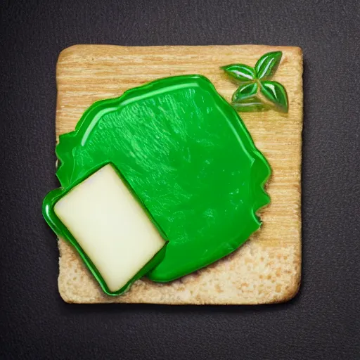 Image similar to a cheese with a green participation badge, stock art, 8K