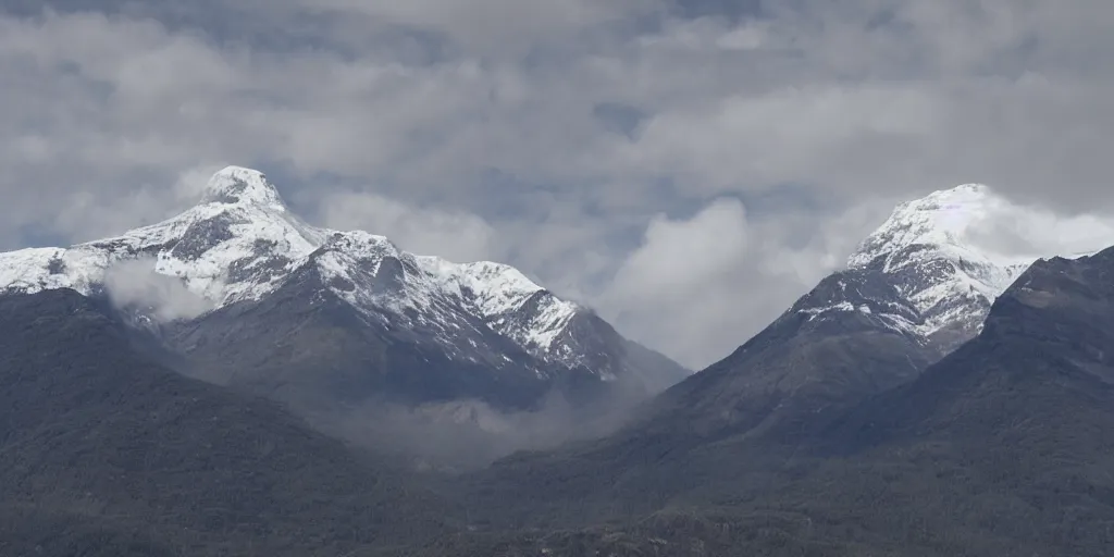 Image similar to a mountain floats in the clouds and shines brightly