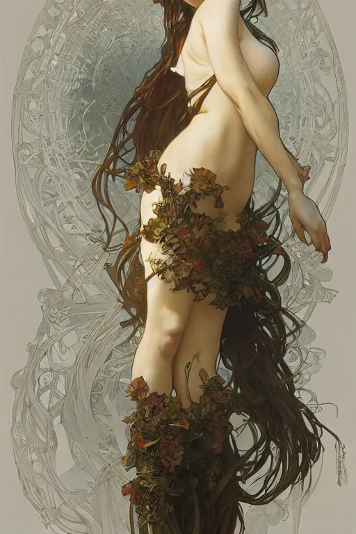 Prompt: beautiful natural coy cottagecore goddess maiden, master drawing, intricate, elegant, highly detailed, digital painting, artstation, concept art, smooth, sharp focus, illustration, art alphonse mucha and james gurney and craig mullins and wlop