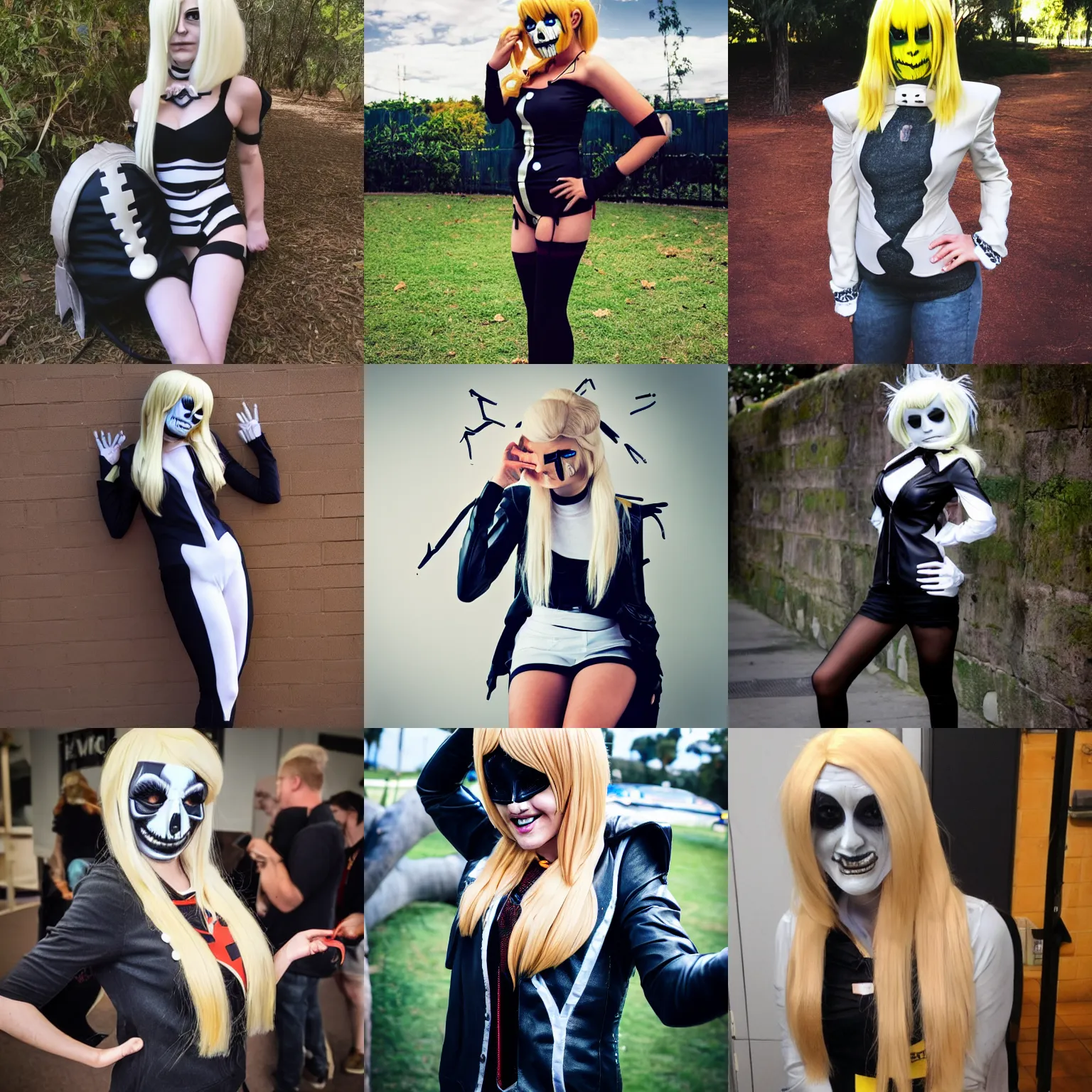 Prompt: Blonde australian girl cosplaying WD Gaster from undertale, award-winning photography, anatomically correct