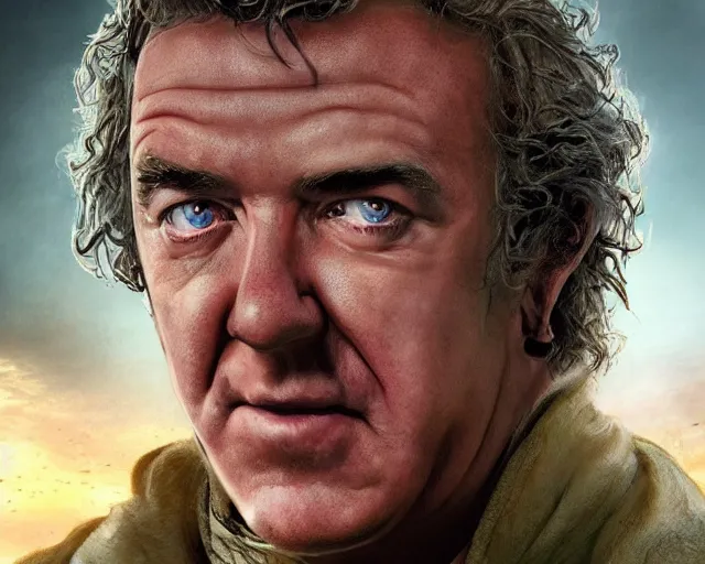 Image similar to jeremy clarkson in lord of the rings, character art, by various concept artists, redshift render, hyperrealistic face, photorealistic render