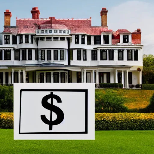 Prompt: a small house beside a mansion separated by a wall of money