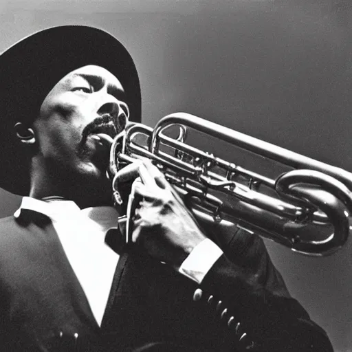 Prompt: eric dolphy on alto saxaphone. black and white high contrast