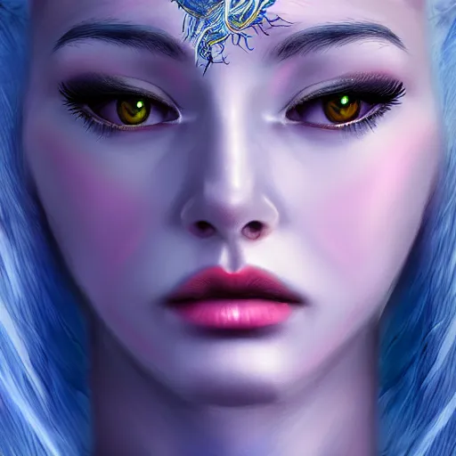 Prompt: Ice Dragon princess, digital art, 8k ,character ,realistic, portrait, hyperrealistic