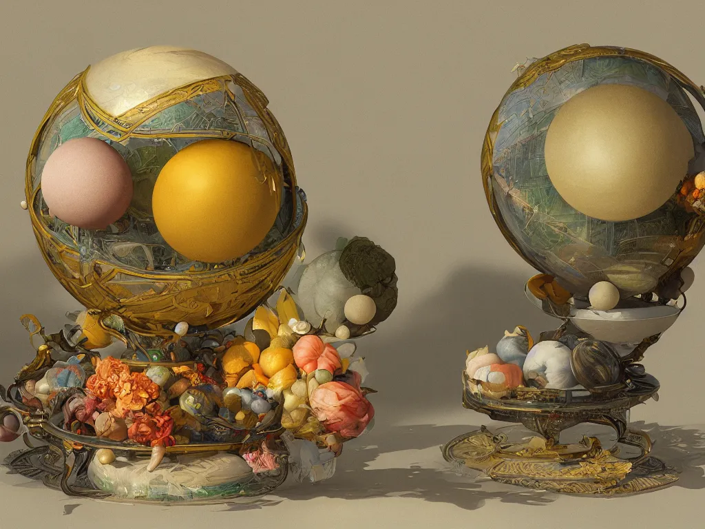 Image similar to 3 d render, sunlight study, the universe is a spheroid region 7 0 5 meters in diameter, art nouveau, by cornelis de heem and ( ( ( ( ( lisa frank ) ) ) ) ), 8 k, sharp focus, octane render