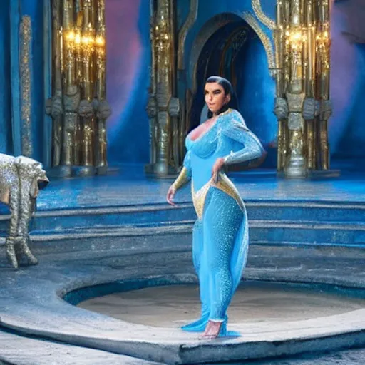 Image similar to kim kardashian in alladin live action, 8k full HD photo, cinematic lighting, anatomically correct, oscar award winning, action filled, correct eye placement,