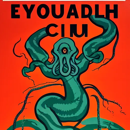 Prompt: propaganda poster featuring cthulhu designed by saul bass