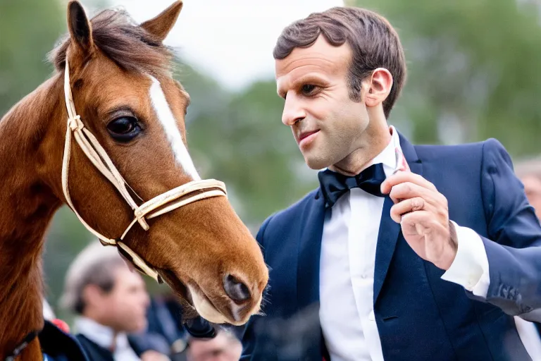 Image similar to closeup portrait of emmanuel macron dressed as napoleon riding a tiny miniature horse, natural light, sharp, detailed face, magazine, press, photo, steve mccurry, david lazar, canon, nikon, focus