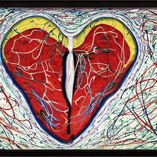 Prompt: cardiac anatomy, real heart, anatomic, painting by jackson pollock