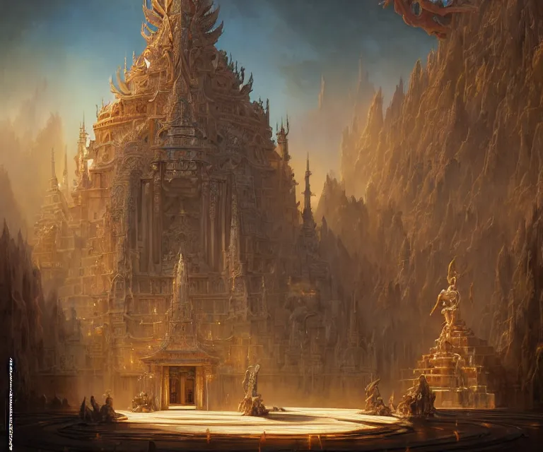 Prompt: a beautiful temple, dramatic lighting, ultra realistic, intricate details, highly detailed by peter mohrbacher, allen williams, hajime sorayama, wayne barlowe, boris vallejo, aaron horkey, gaston bussiere, artgerm, 4 k