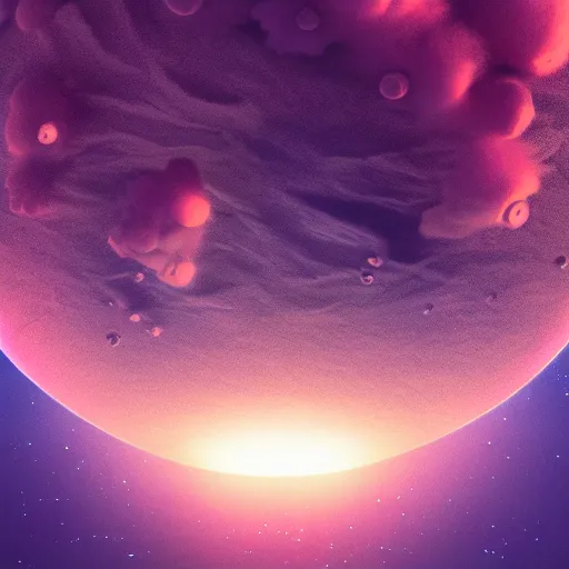 Prompt: promotional movie still, high - angle view of alien gas planet, extreme fluffy clouds, colors, 3 d, digital art, octane 3 d render, ue 5, realism, cinematic, imax 7 0 mm.