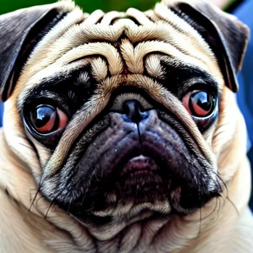 Image similar to the world's most ugliest pug, extreme amount of folds, mangled teeth