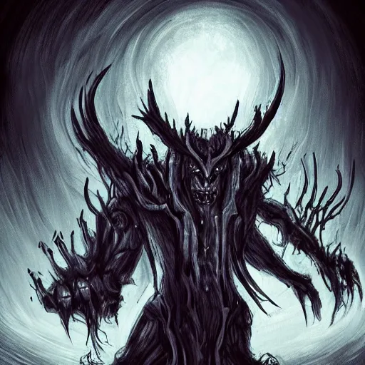 Image similar to darklord amdusc as a monster, art style, scary atmosphere, nightmare - like dream