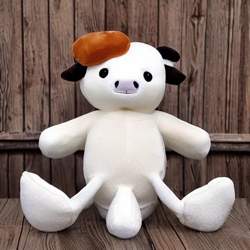 Prompt: squishmallow plush stuffed animal cow with brown spots