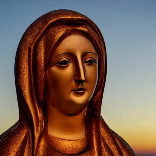 Prompt: virgin mary face statue in form of sunset clouds