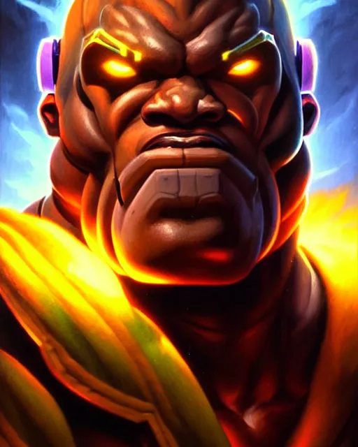 Image similar to doomfist from overwatch, elegant, confident, smug, ripped, buff, strong, colorful, fantasy, fantasy art, character portrait, portrait, close up, highly detailed, intricate detail, amazing detail, sharp focus, vintage fantasy art, vintage sci - fi art, radiant light, caustics, by boris vallejo