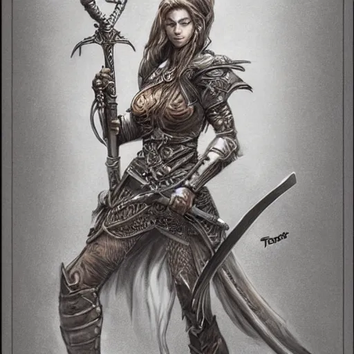Image similar to a highly detailed drawing of a woman holding a sword, concept art by terese nielsen, by tony diterlizzi, trending on artstation, fantasy art, steampunk, behance hd, reimagined by industrial light and magic, sketchy