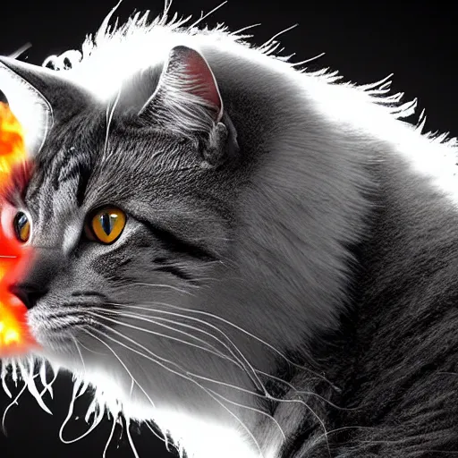 Prompt: a giant cat breathing fire