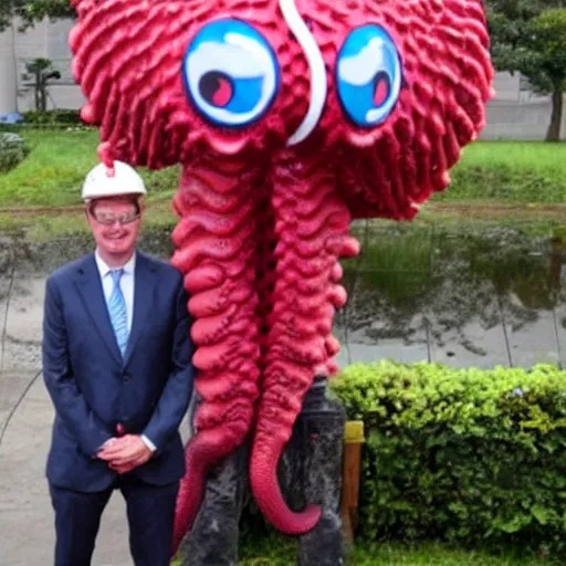 Image similar to a politician photo op with a tentacle monster