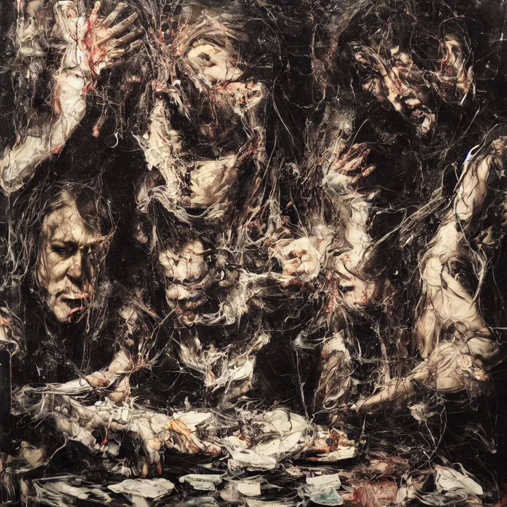 Prompt: bill hicks tripping on lsd playing poker. vivid colors, by nicola samori and jenny saville