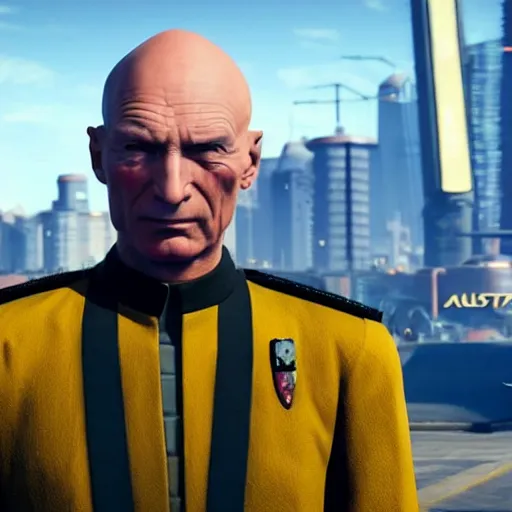 Prompt: fascist tyrant captain picard tng wearing a huge hat, in cyberpunk 2 0 7 7 cp 2 0 7 7