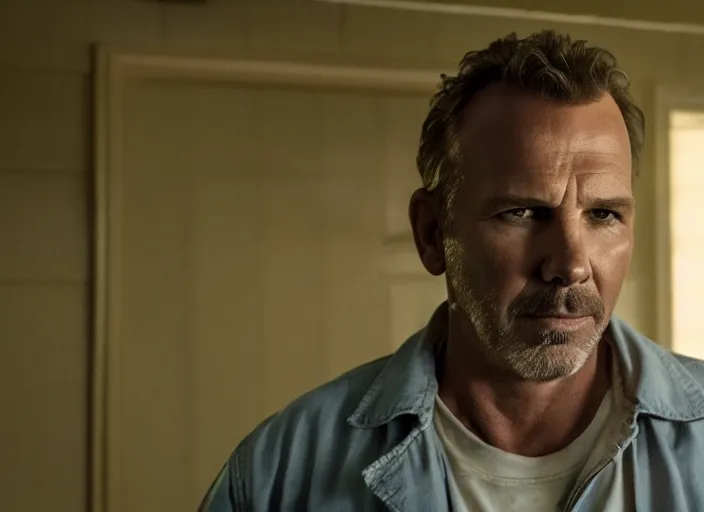 Image similar to film still of!!!!! kevin costner!!!!! as jim hopper in stranger things, 4 k