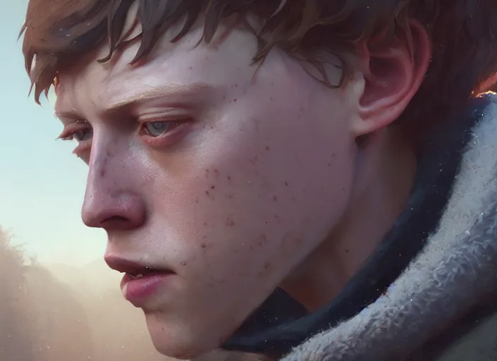 Image similar to highly detailed portrait of george mackay, in life is strange, stephen bliss, 8 k, unreal engine, fantasy art by greg rutkowski, loish, rhads, ferdinand knab, makoto shinkai and lois van baarle, ilya kuvshinov, rossdraws, tom bagshaw, global illumination, radiant light, detailed and intricate environment