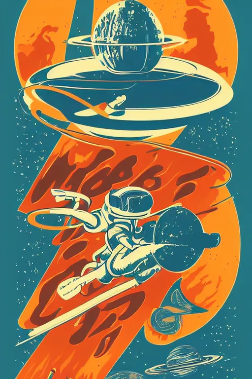 Image similar to vintage poster, space travel to mars, illustration, vector art, retro